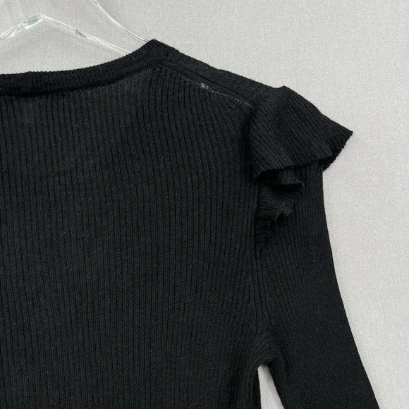 MADEWELL Sweater Womens Small Black Ruffle Sleeve Pullover Crew neck Ribbed - Picture 6 of 12